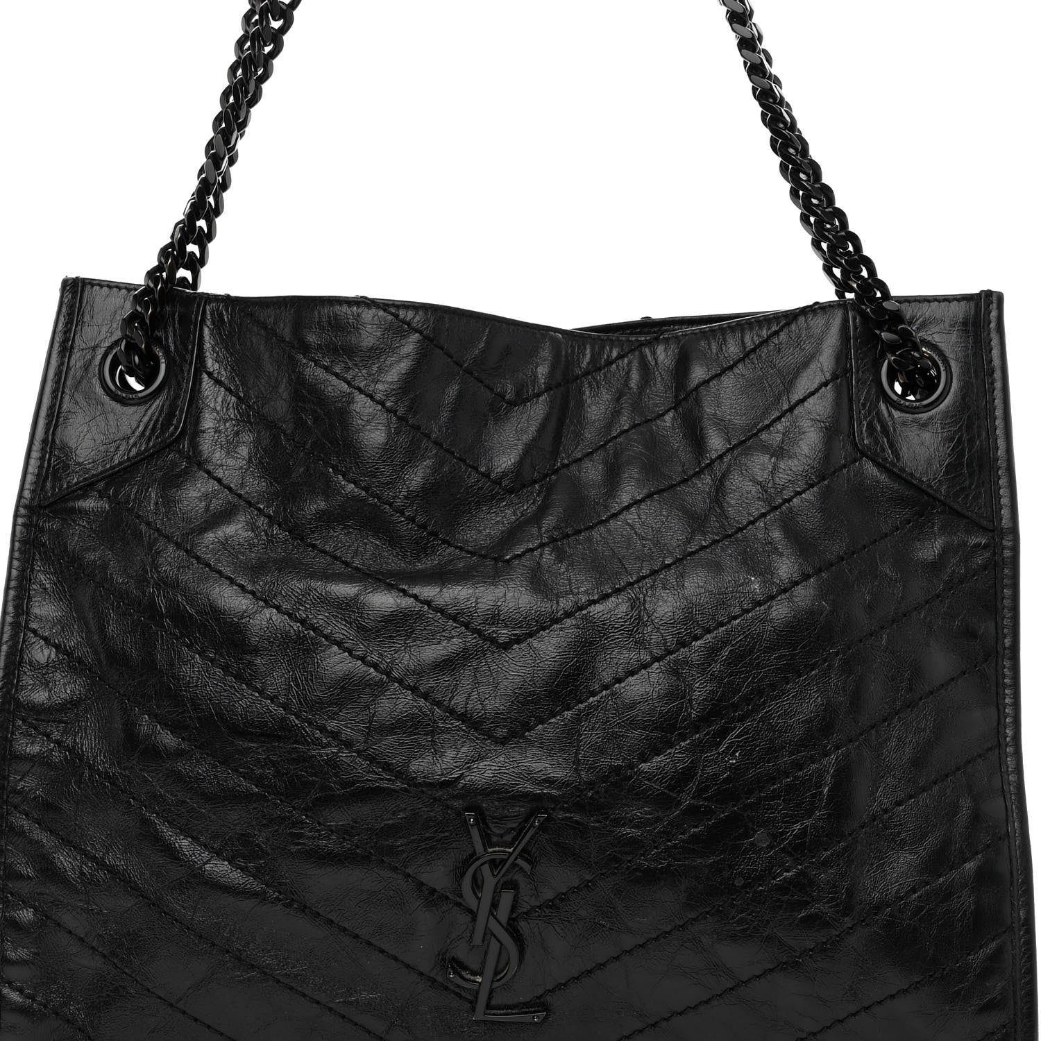 Saint Laurent Crinkled Calfskin Matelasse Monogram Medium Niki Shopper Tote Black 7 of 10