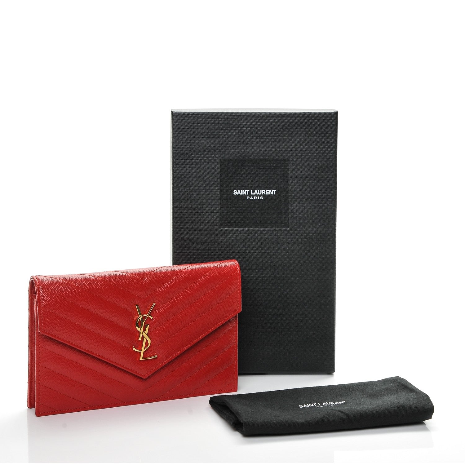 Saint Laurent Grain De Poudre Matelasse Chevron Monogram Envelope Chain Wallet New Red 8 of 8