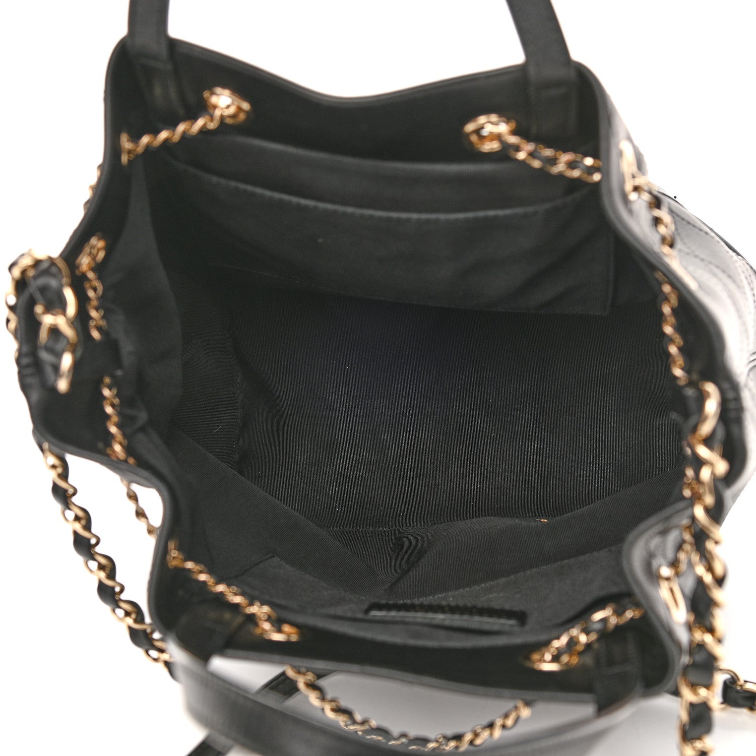 Chanel Calfskin Stitched Chain Top Handle Bucket Bag Black 5 of 9