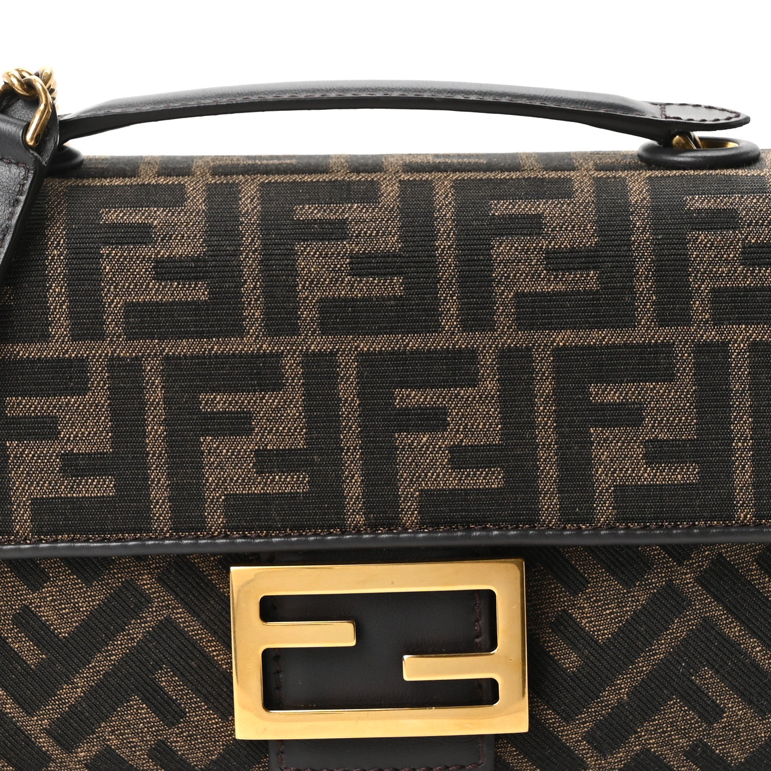 Fendi Fabric Jacquard FF 1974 Midi Chain Baguette Tobacco Moro 8 of 10