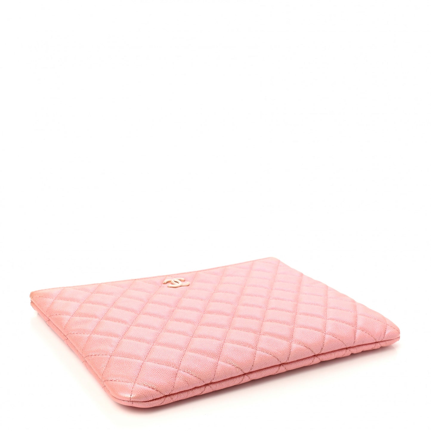 Iridescent Caviar Quilted Medium Cosmetic Case Rose Pink