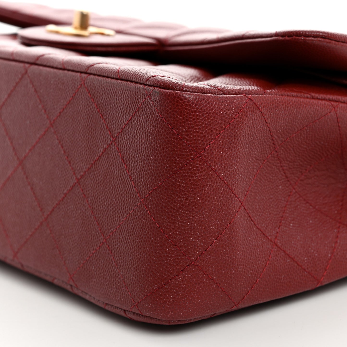 Iridescent Caviar Quilted Jumbo Double Flap Burgundy