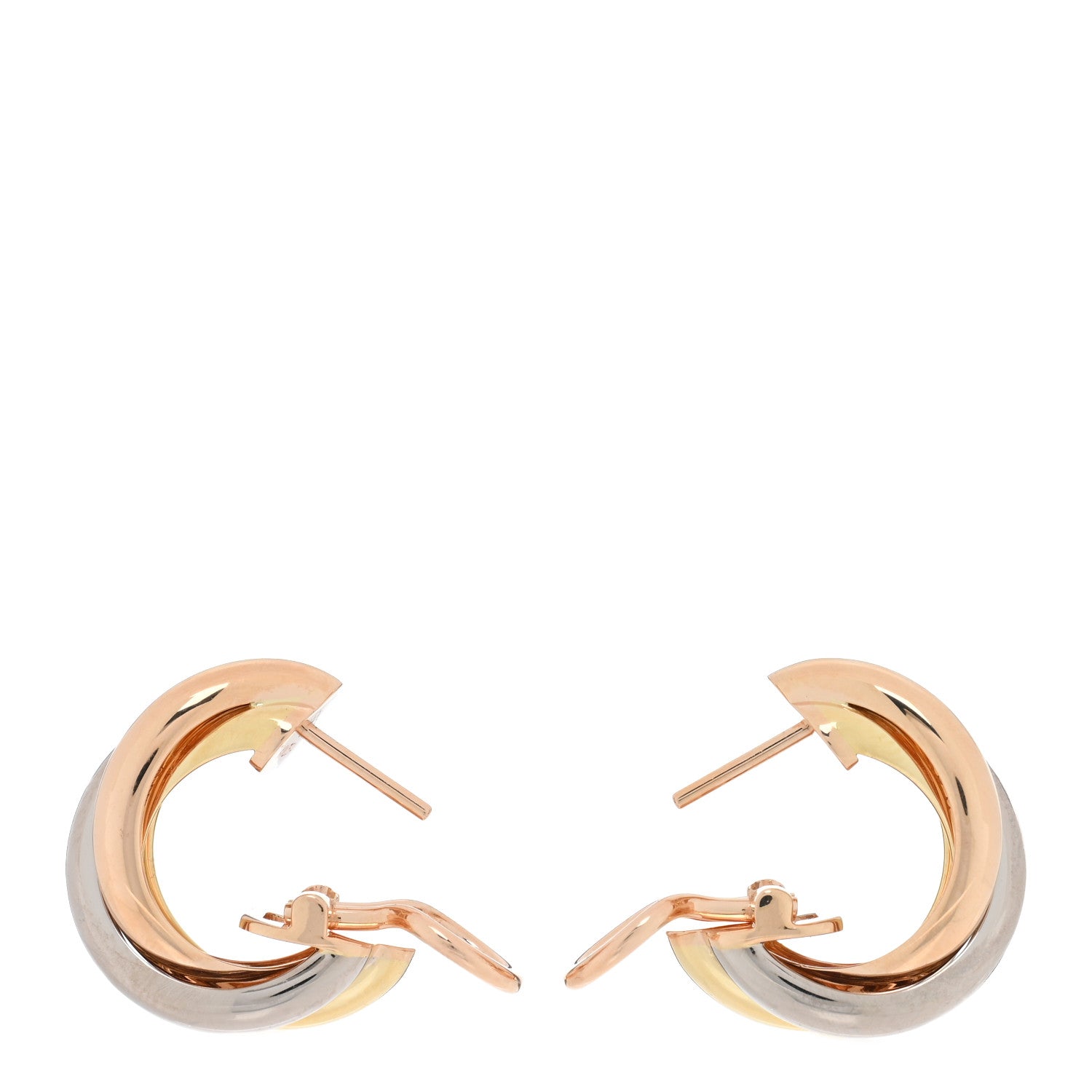 Cartier 18K Pink Yellow White Gold Classic Trinity Hoop Earrings 3 of 5