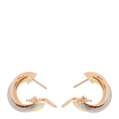 Cartier 18K Pink Yellow White Gold Classic Trinity Hoop Earrings 3 of 5