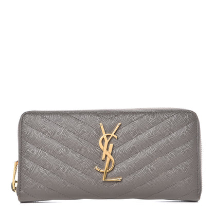 Saint Laurent Grain De Poudre Matelasse Chevron Monogram Zip Around Wallet Dark Anthracite 1 of 11