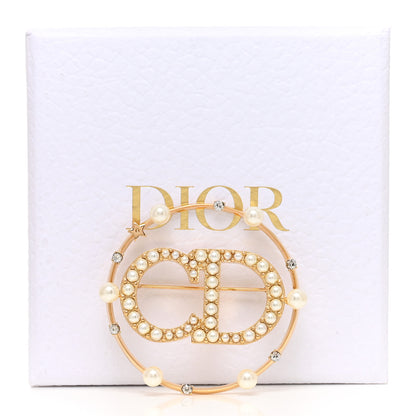 Christian Dior Crystal Pearl Clair D Lune Brooch Gold 5 of 5