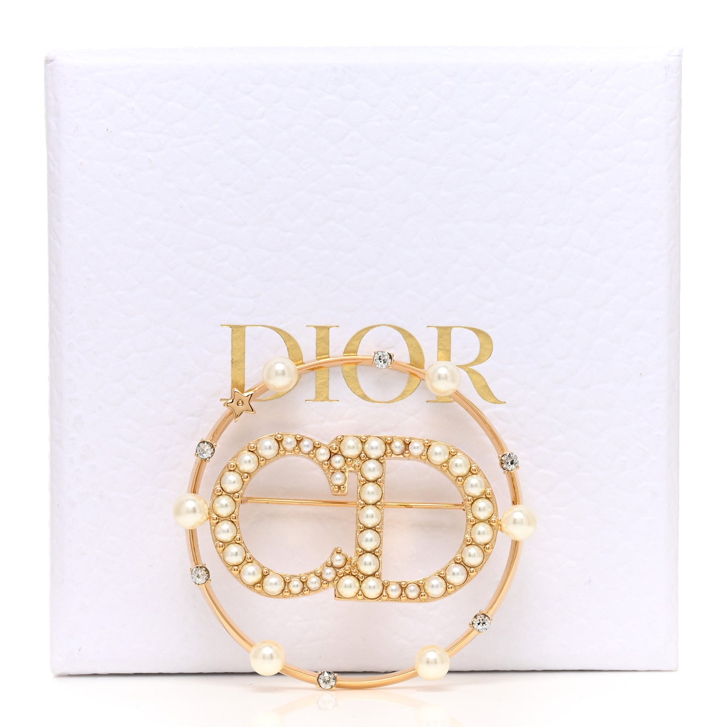 Crystal Pearl Clair D Lune Brooch Gold