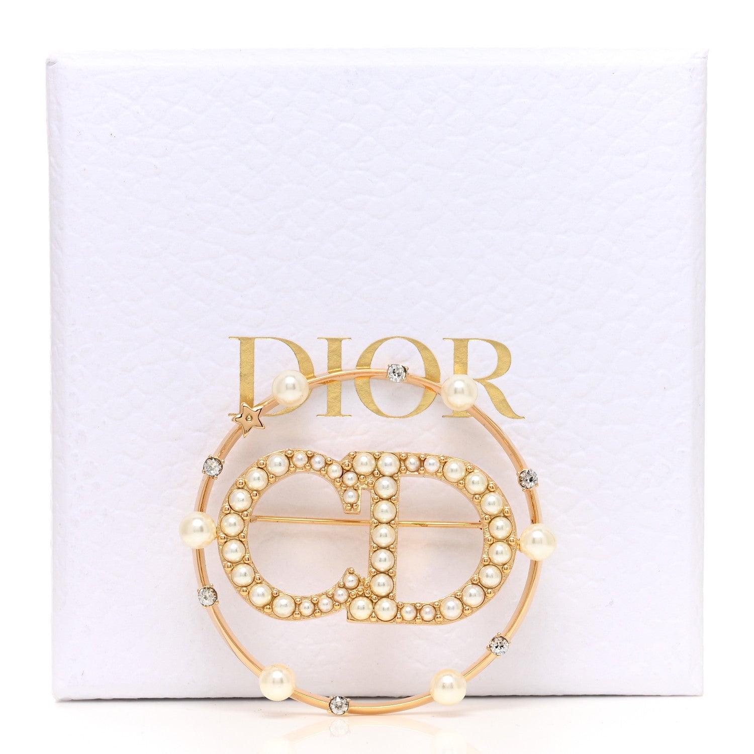 Christian Dior Crystal Pearl Clair D Lune Brooch Gold 5 of 5