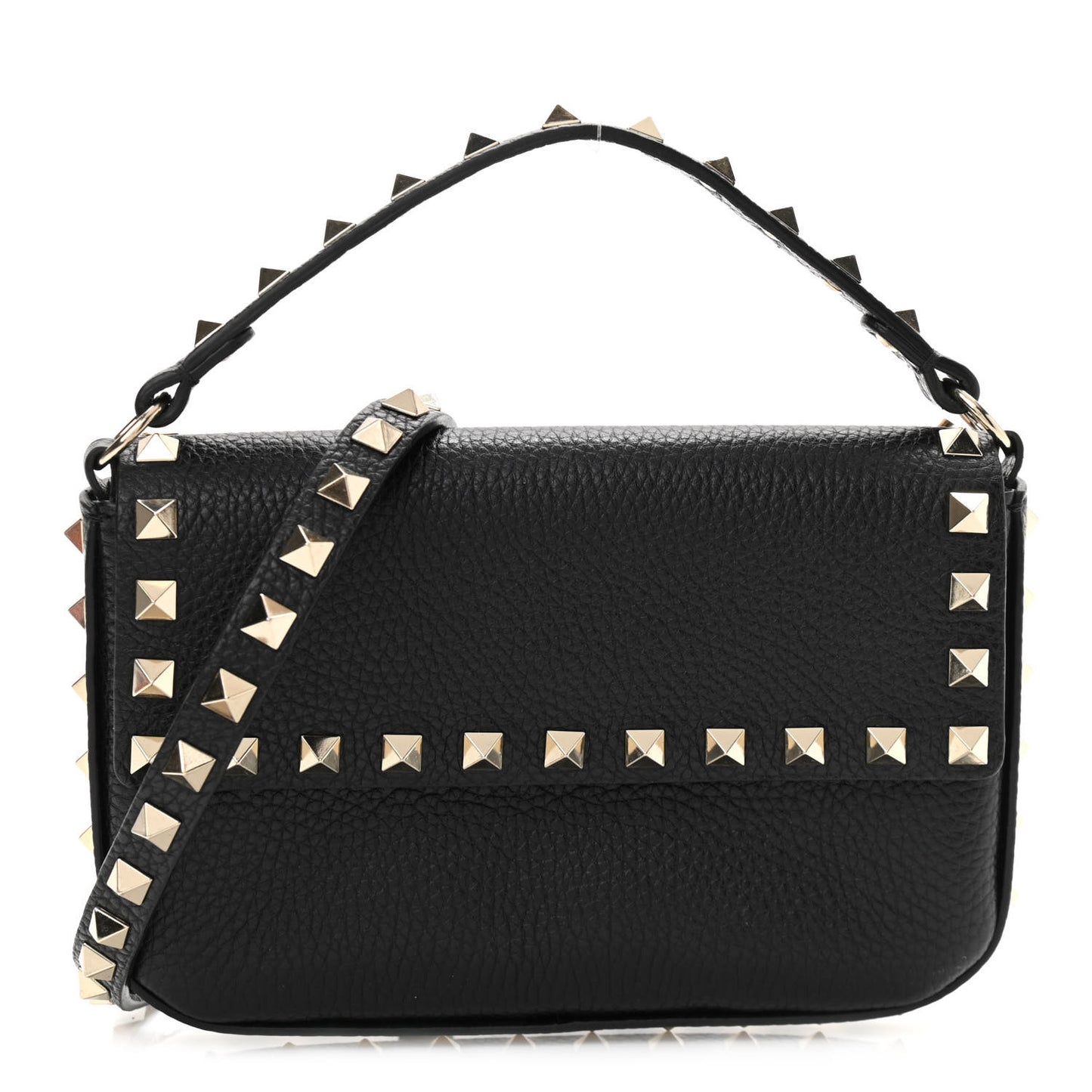 Grainy Calfskin Rockstud Crossbody Pouch Black