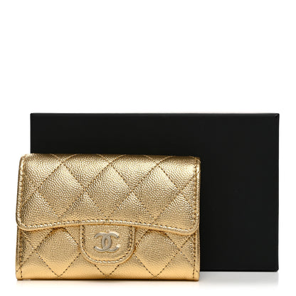 Chanel Metallic Caviar Quilted Flap Card Holder Wallet Gold 9 of 9