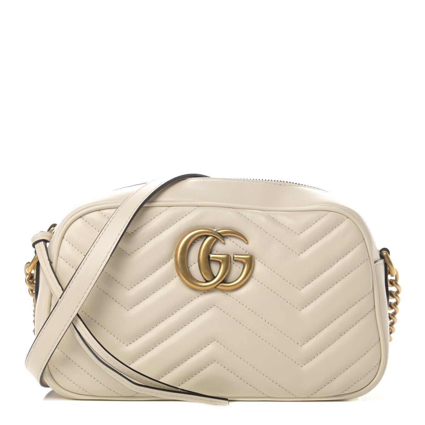 Calfskin Matelasse Small GG Marmont Chain Shoulder Bag White
