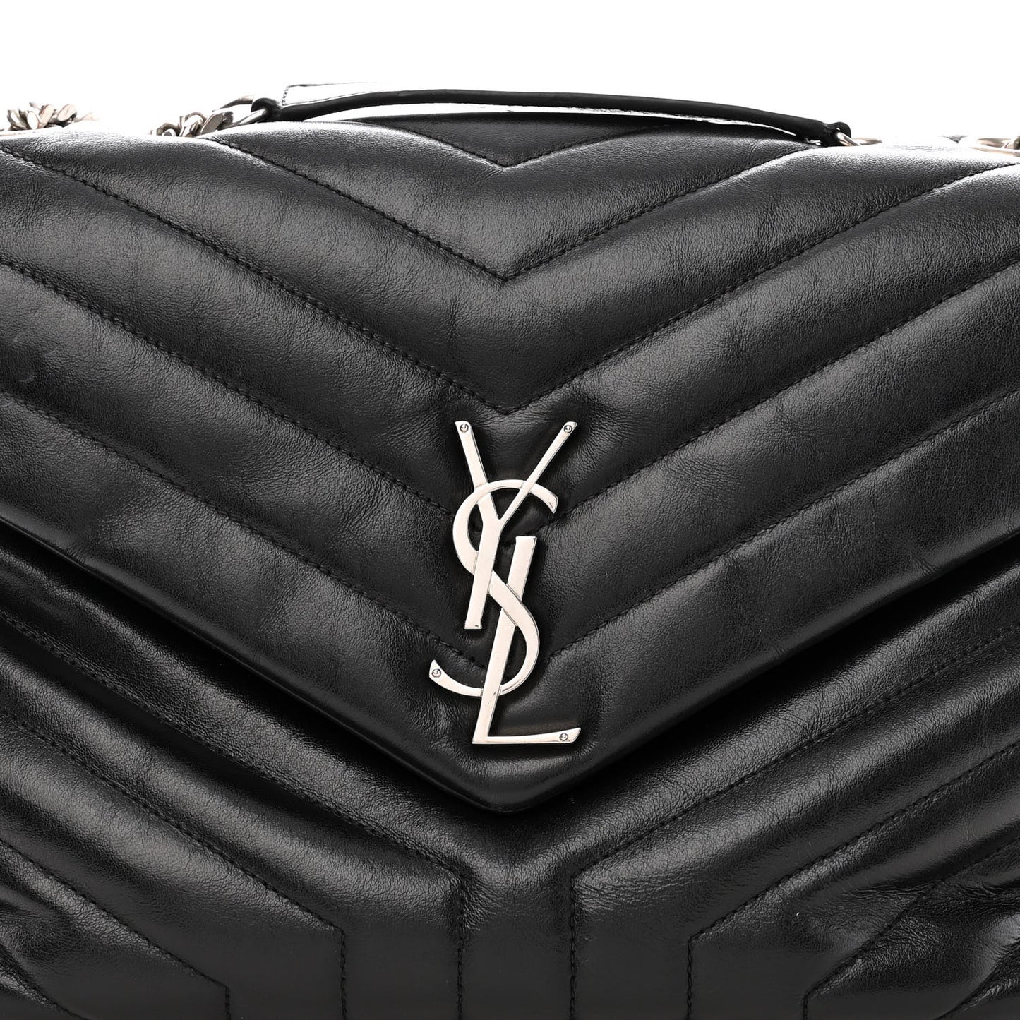 Calfskin Y Quilted Monogram Medium Loulou Chain Satchel Black
