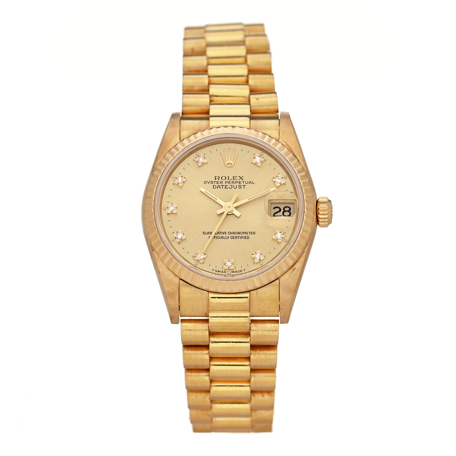 Rolex 18K Yellow Gold Diamond 31mm Oyster Perpetual Datejust President Watch Champagne 68278 1 of 4