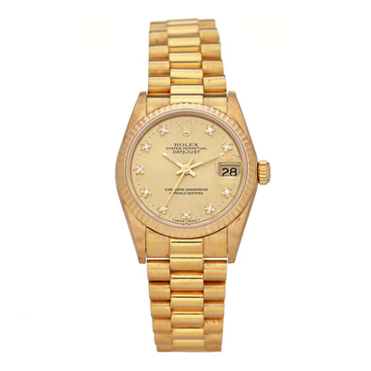 Rolex 18K Yellow Gold Diamond 31mm Oyster Perpetual Datejust President Watch Champagne 68278 1 of 4