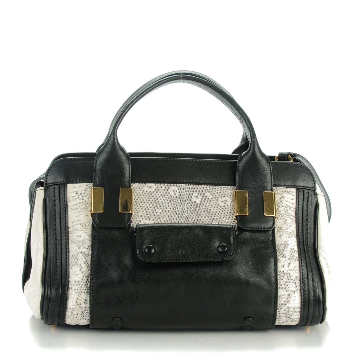 Calfskin Lizard Embossed Mini Alice Satchel Black White