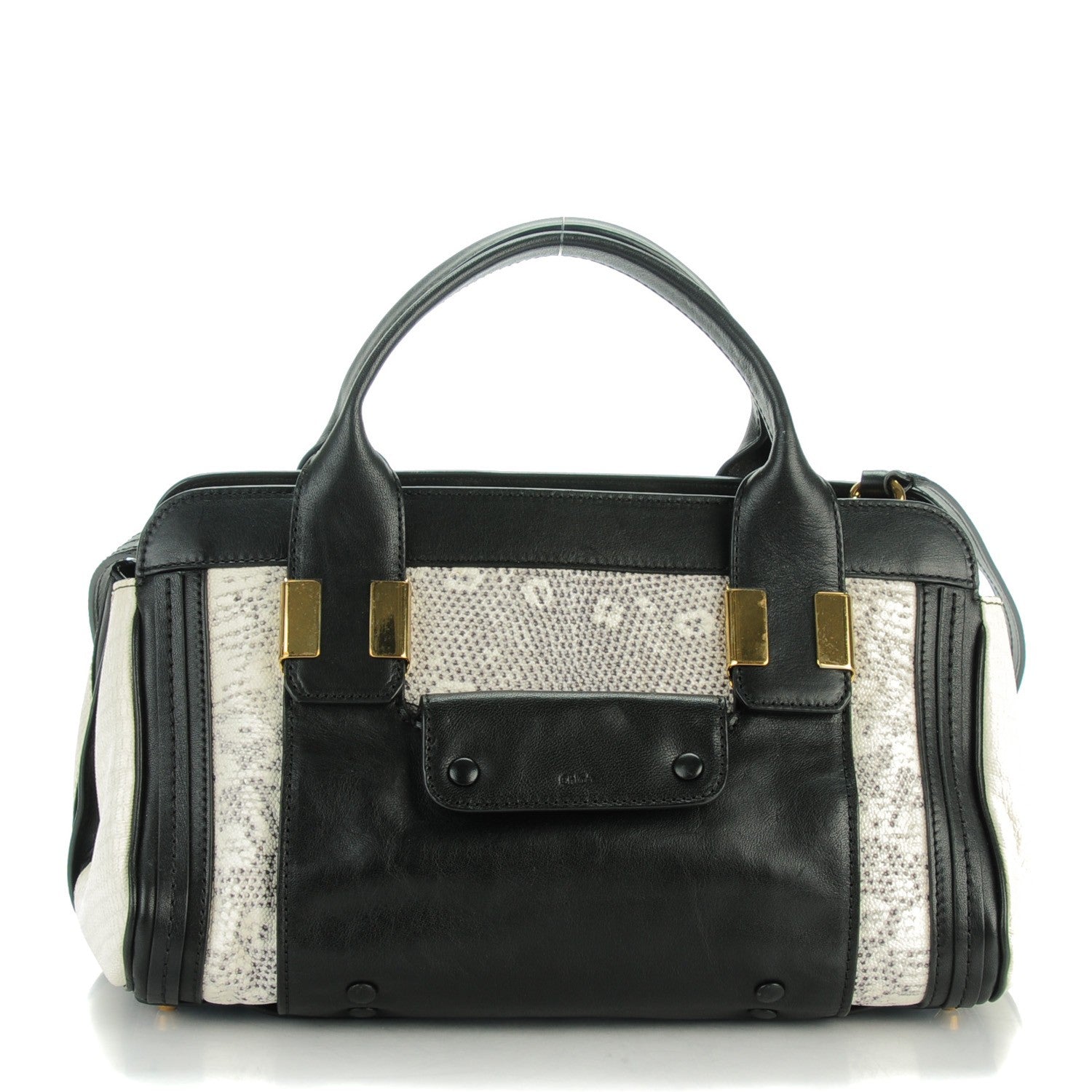 Chloe Calfskin Lizard Embossed Mini Alice Satchel Black White 1 of 8