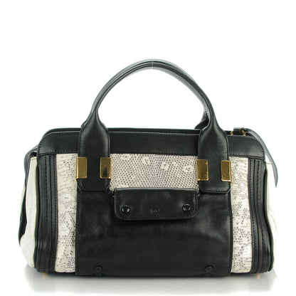 Chloe Calfskin Lizard Embossed Mini Alice Satchel Black White 1 of 8