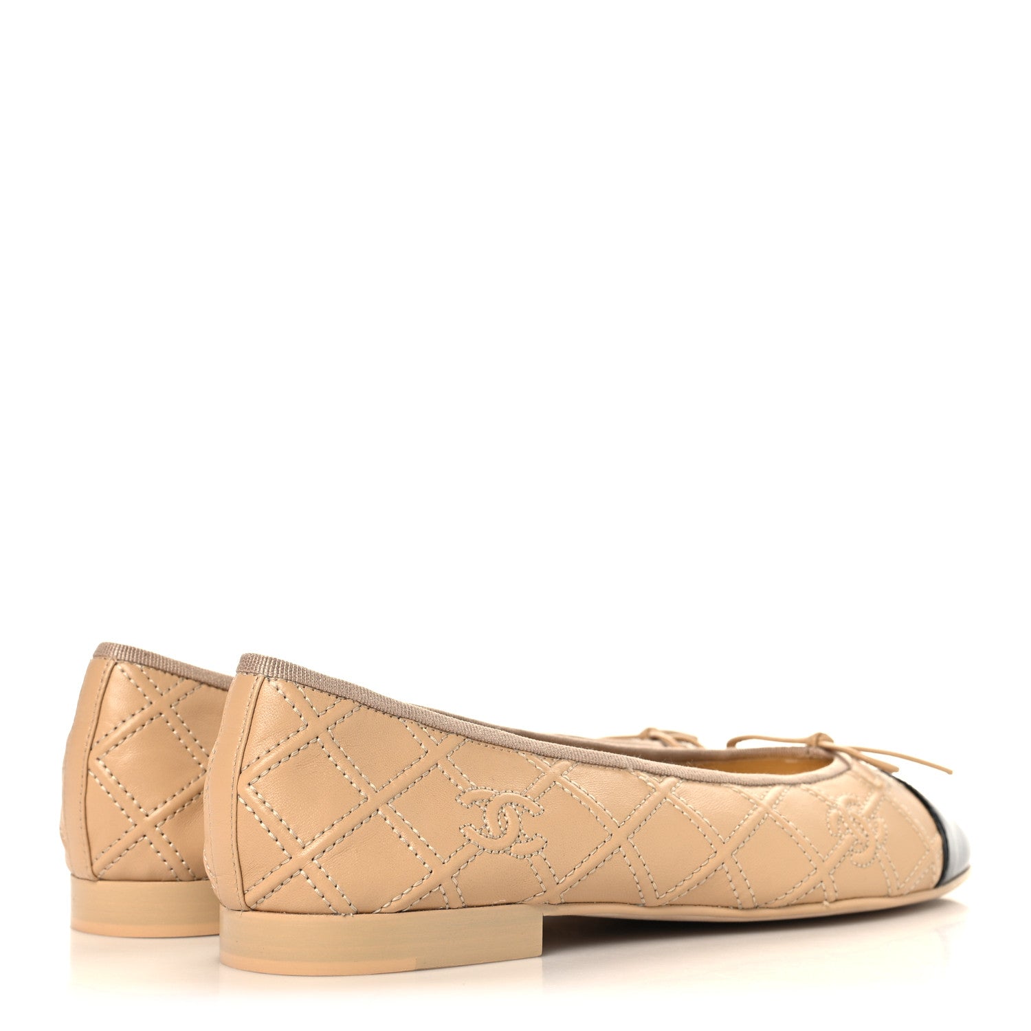 Chanel Lambskin Patent Double Stitched CC Cap Toe Ballerina Flats 39.5 Beige Black 5 of 10