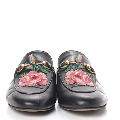 Gucci Calfskin Flower Embroidered Princetown Slippers 39 Black 2 of 8