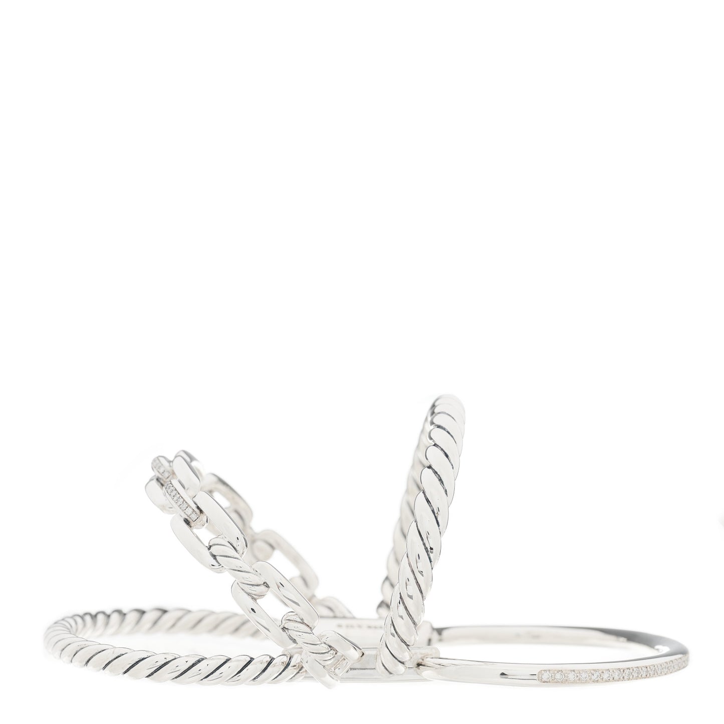 Sterling Silver Diamond Wellesley Link Four-Row Cuff Bracelet