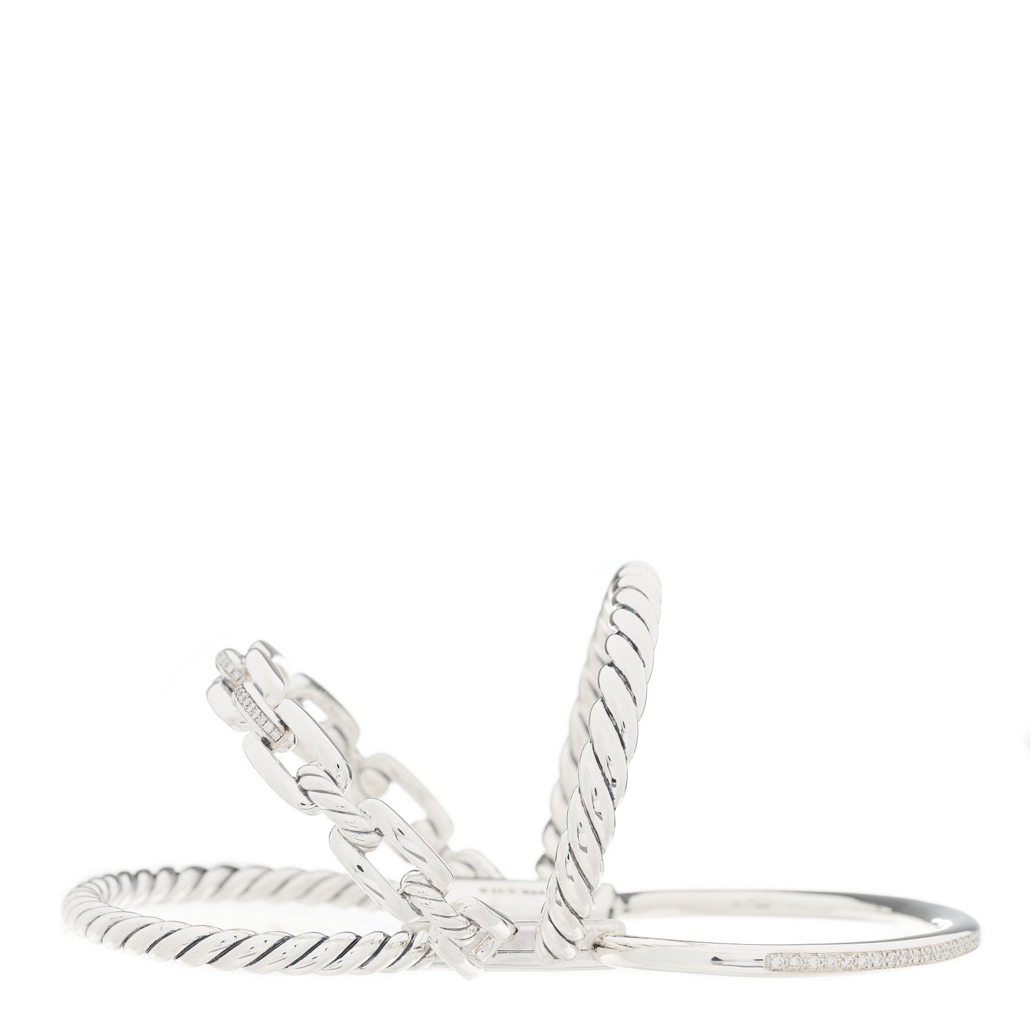 David Yurman Sterling Silver Diamond Wellesley Link Four-Row Cuff Bracelet 3 of 4