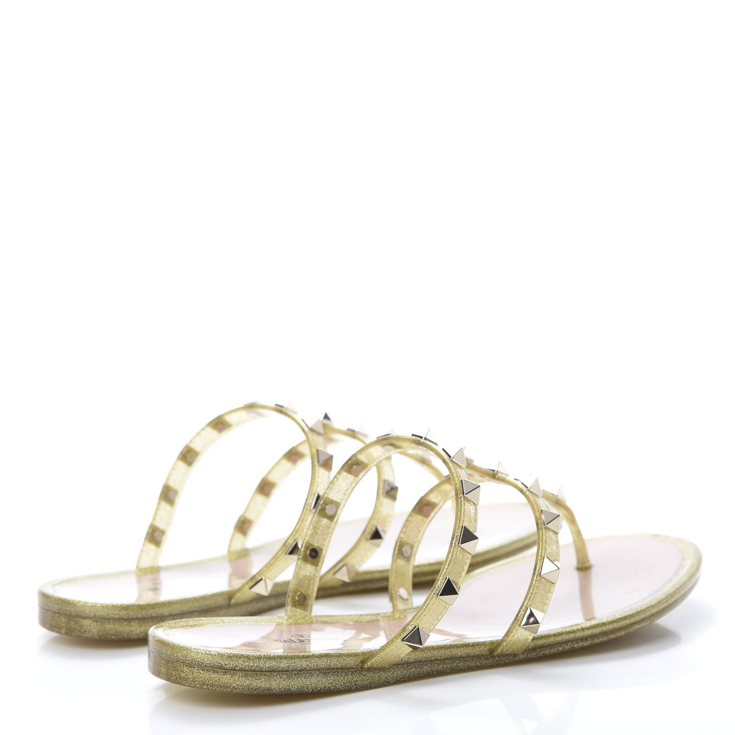 PVC Jelly Glitter Rockstud Caged Flat Thong Sandals 38 Oro
