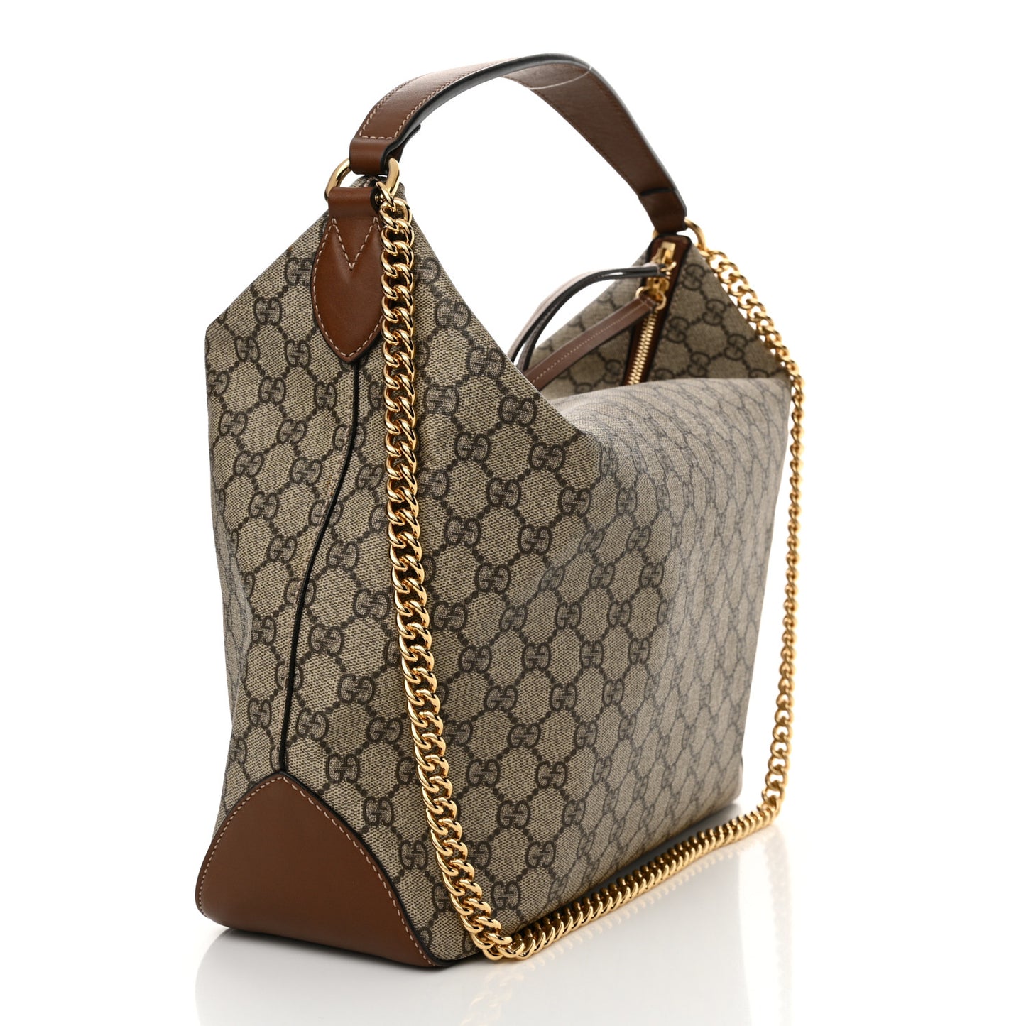 GG Supreme Monogram Large Linea A Hobo Light Brown