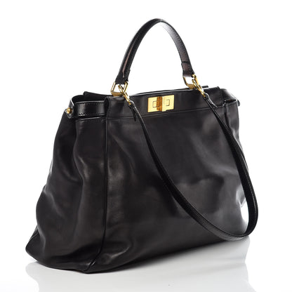 Fendi Vitello Saddle Large Peekaboo Iconic Satchel Black 3 of 10