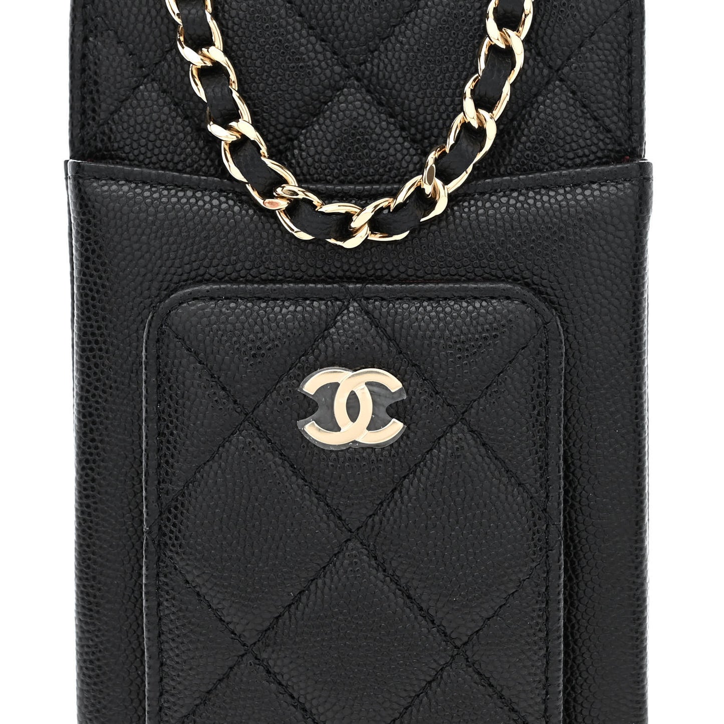 Caviar Quilted Zip Phone Case Black