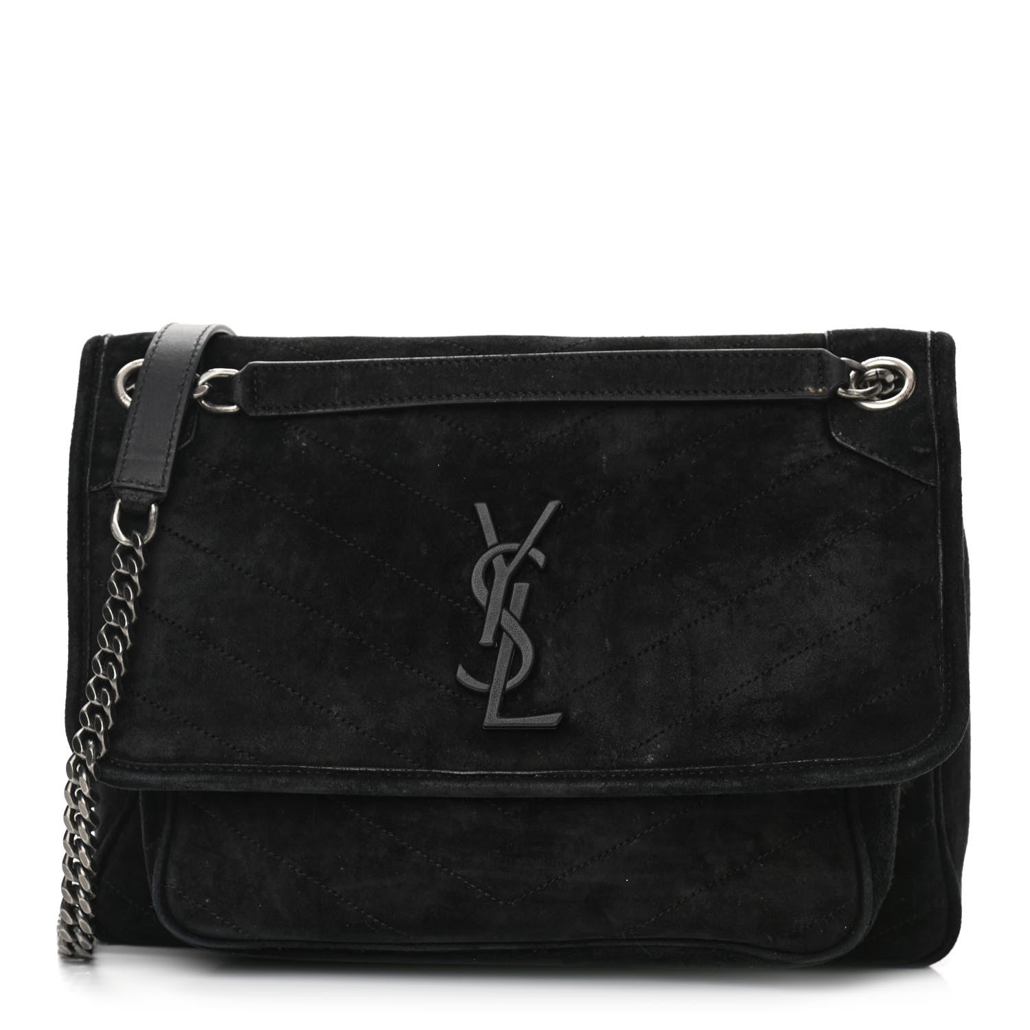 Saint Laurent Suede Monogram Medium Niki Chain Satchel Black 1 of 15