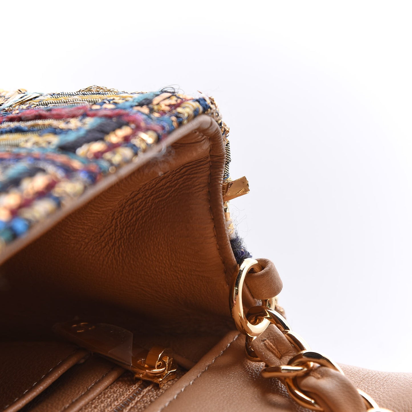 Tweed Quilted Mini Rectangular Flap Gold Blue Light Green Black