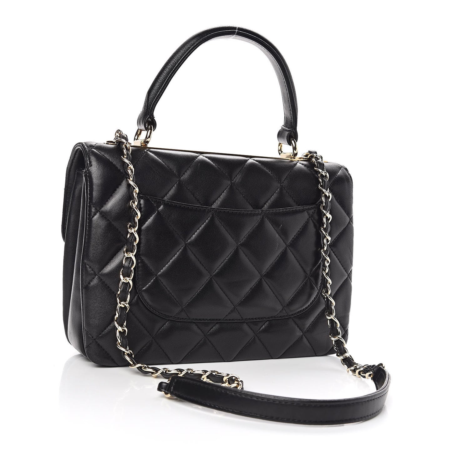 Lambskin Quilted Small Trendy CC Dual Handle Flap Bag Black