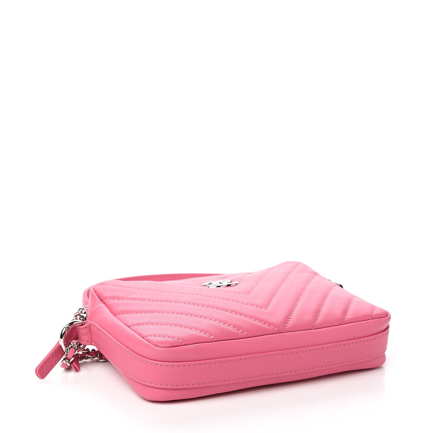 Lambskin Chevron Quilted Small Promenade Camera Case Pink