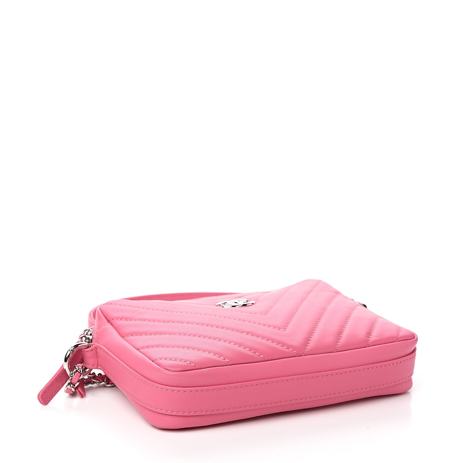 Chanel Lambskin Chevron Quilted Small Promenade Camera Case Pink 3 of 10