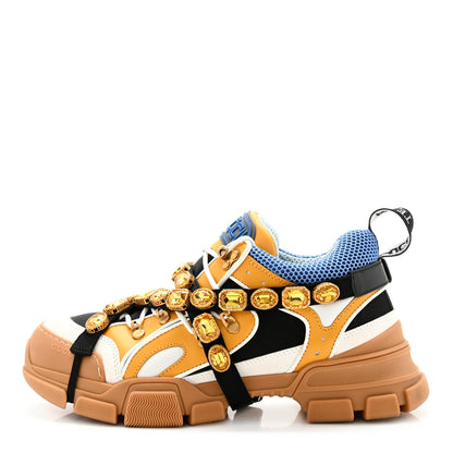 Gucci X SEGA Nylon Calfskin Suede Removable Crystals Mens Flashtrek Sneakers 8.5 Black Great White Crop 1 of 10