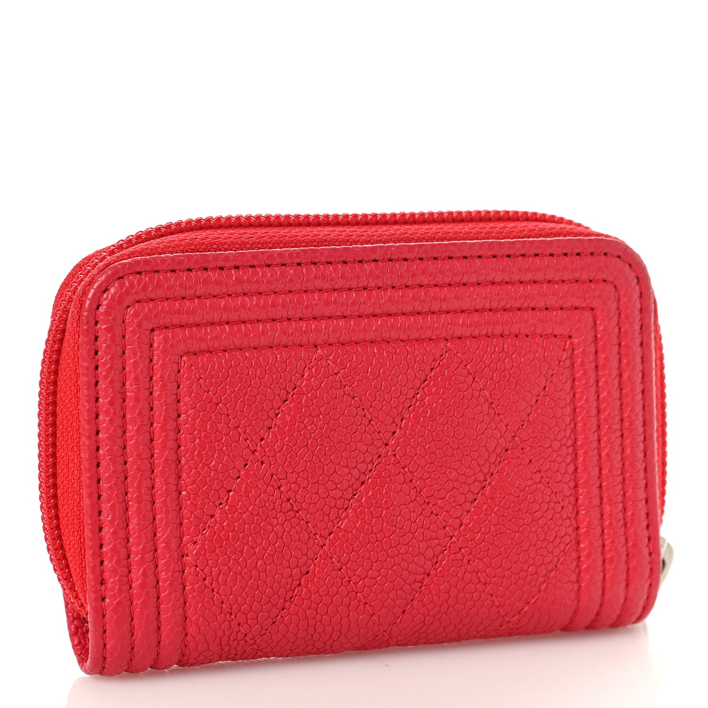 Caviar Quilted Boy Zip Around Coin Purse Wallet Red