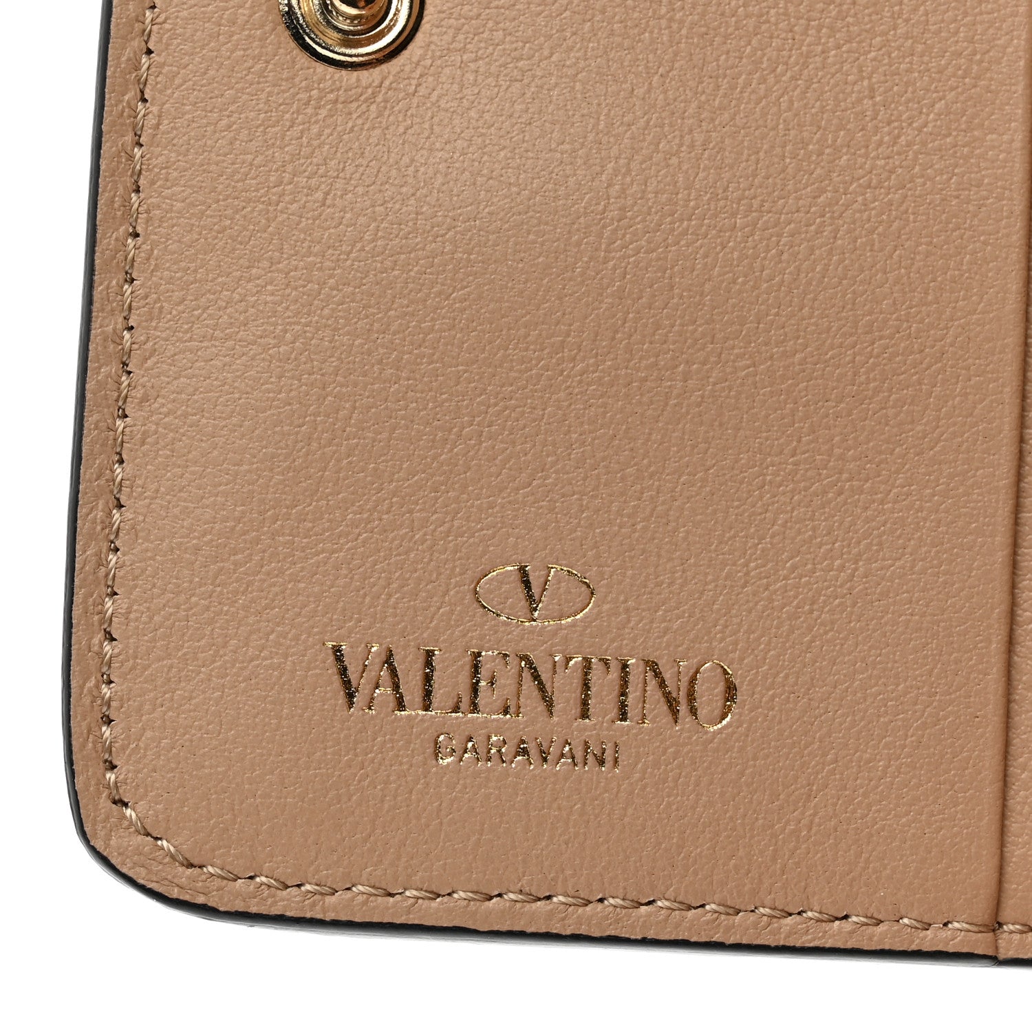 Valentino Garavani Calfskin Rockstud Compact Zip Around Wallet Camel Rose 7 of 11