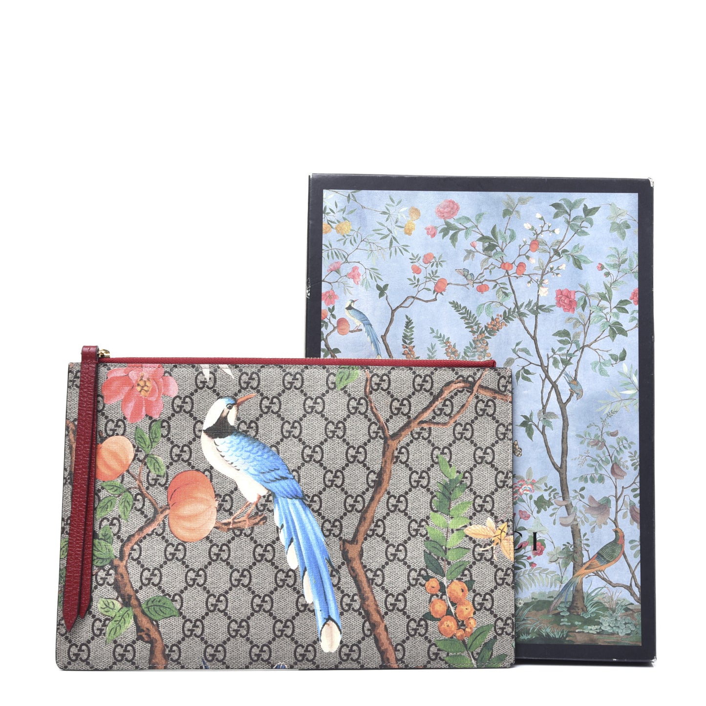 GG Supreme Monogram Tian Large Zip Pouch Beige Multicolor Red