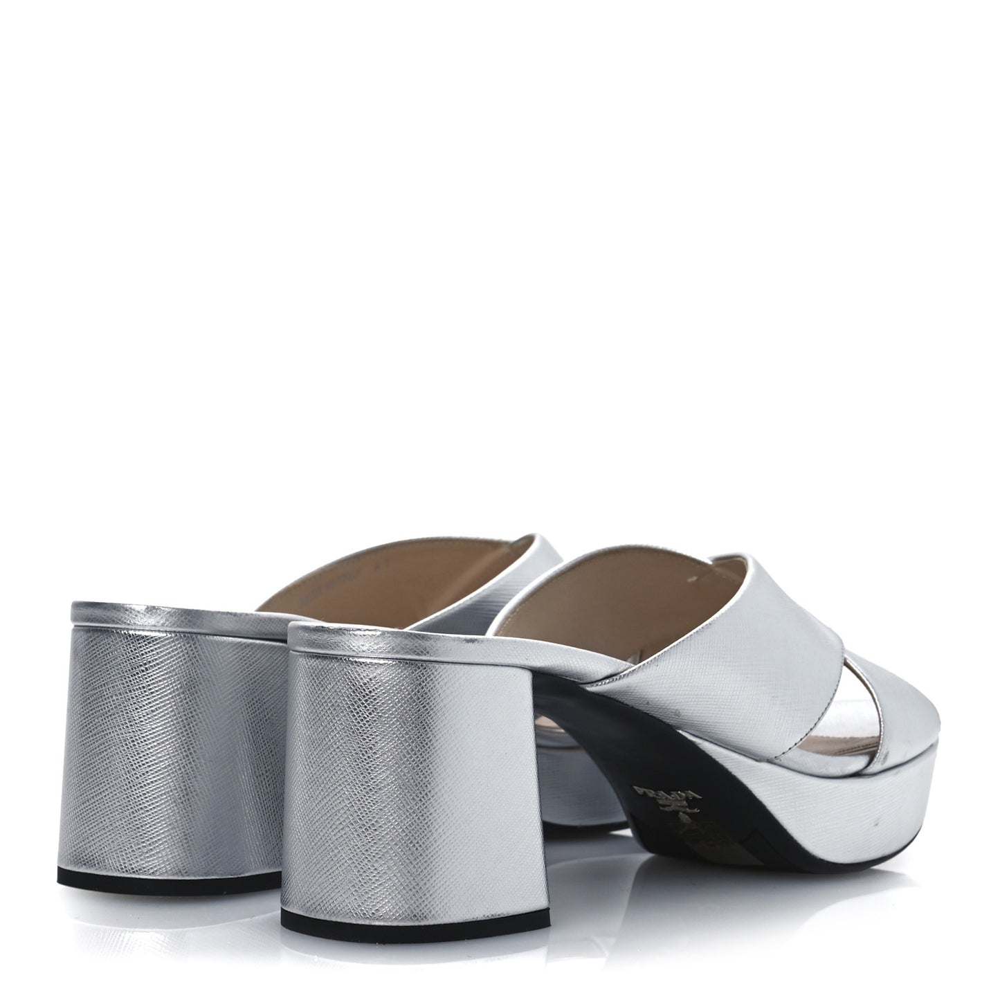 Metallic Saffiano Crisscross Platform Sandals 41 Silver