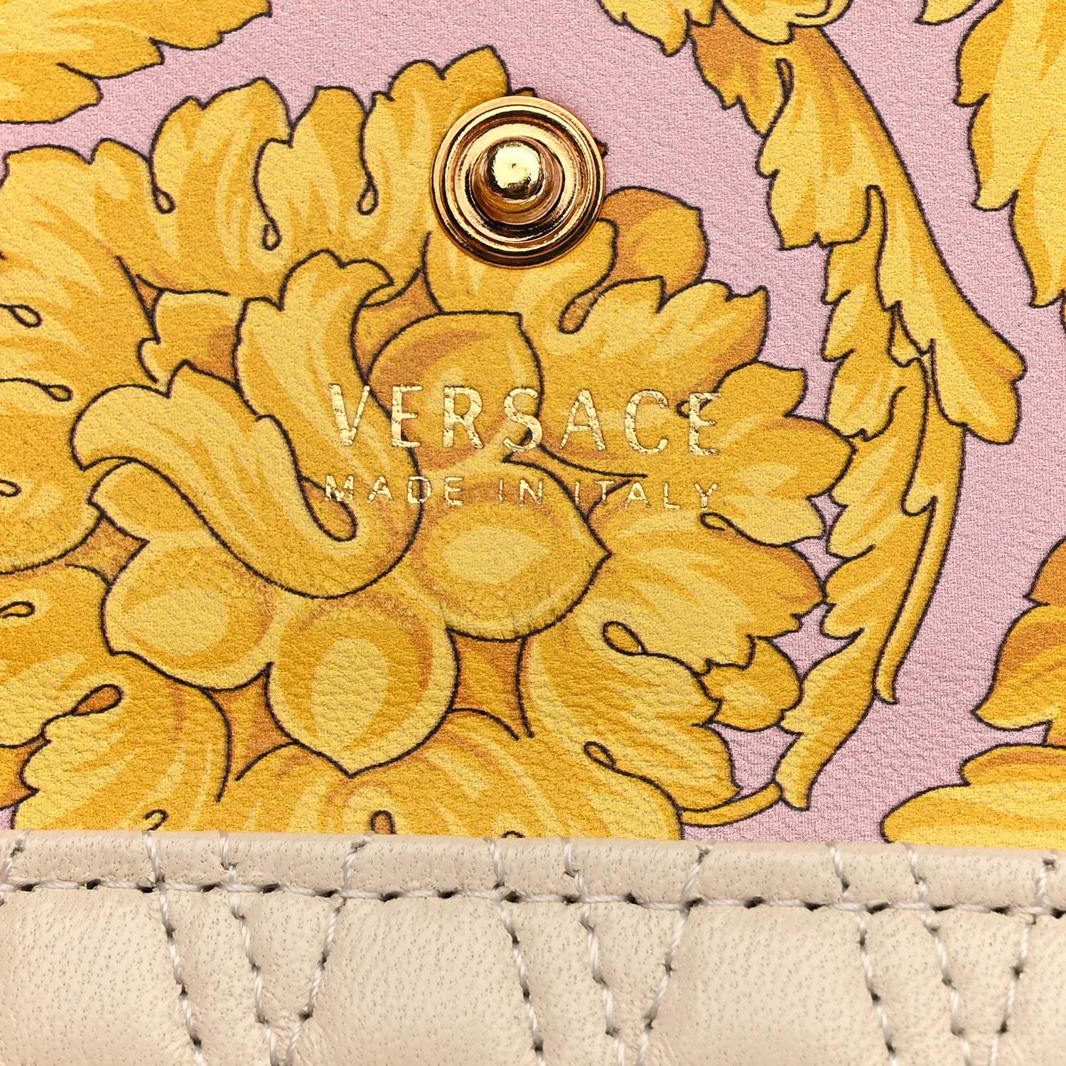 Versace Lambskin Quilted Virtus Chain Card Holder Ecru 6 of 9