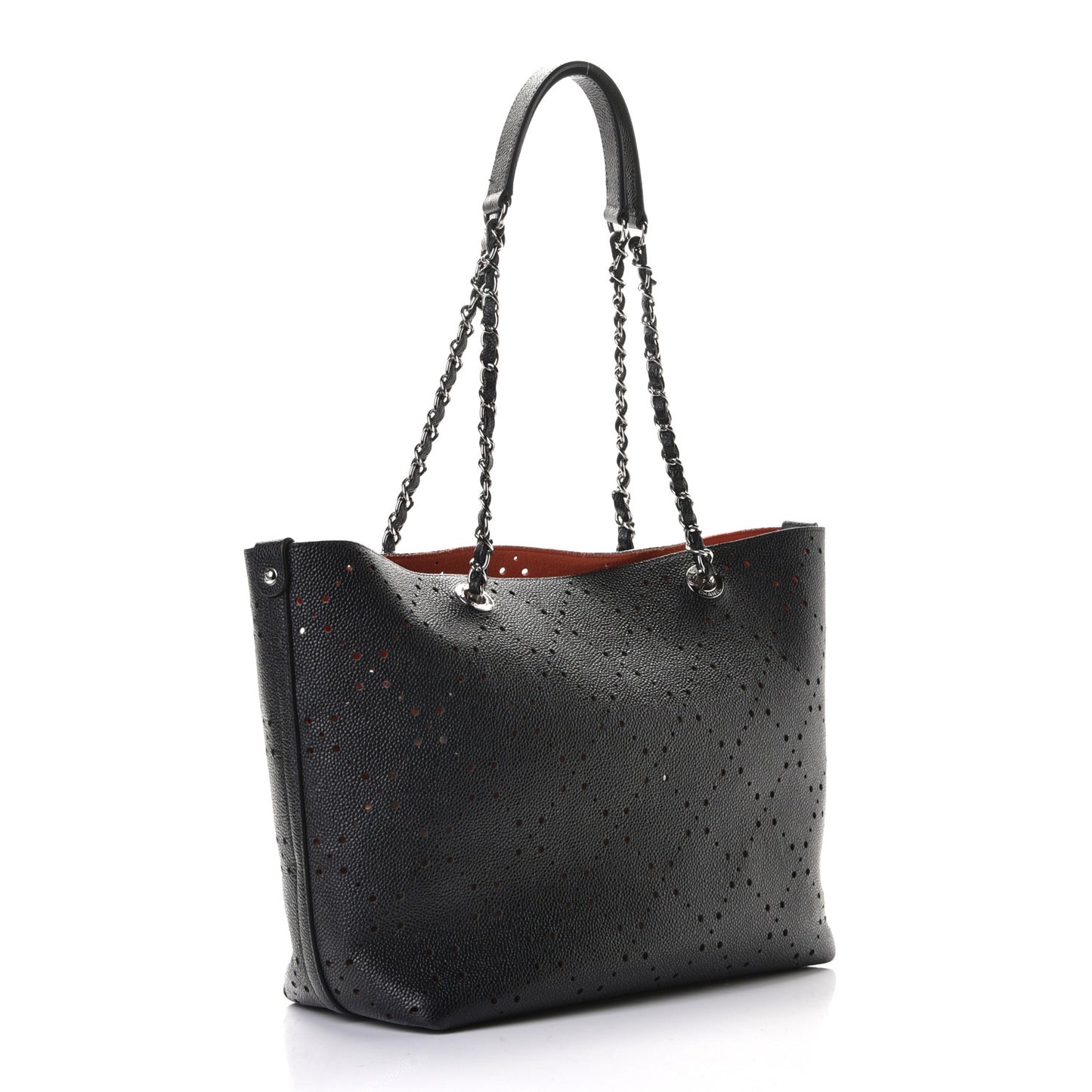 Perforated Grained Calfskin Large Shopping Tote