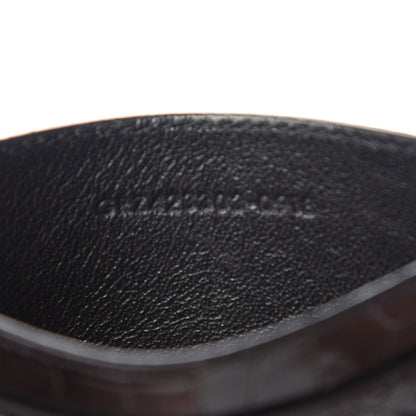 Saint Laurent Calfskin Crocodile Embossed Monogram Credit Card Case Black 7 of 9