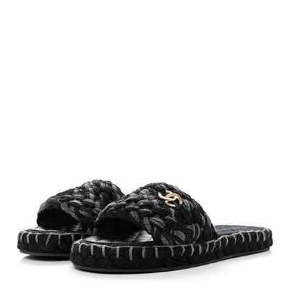 Chanel Cord Braided CC Mules 39 Black 3 of 12