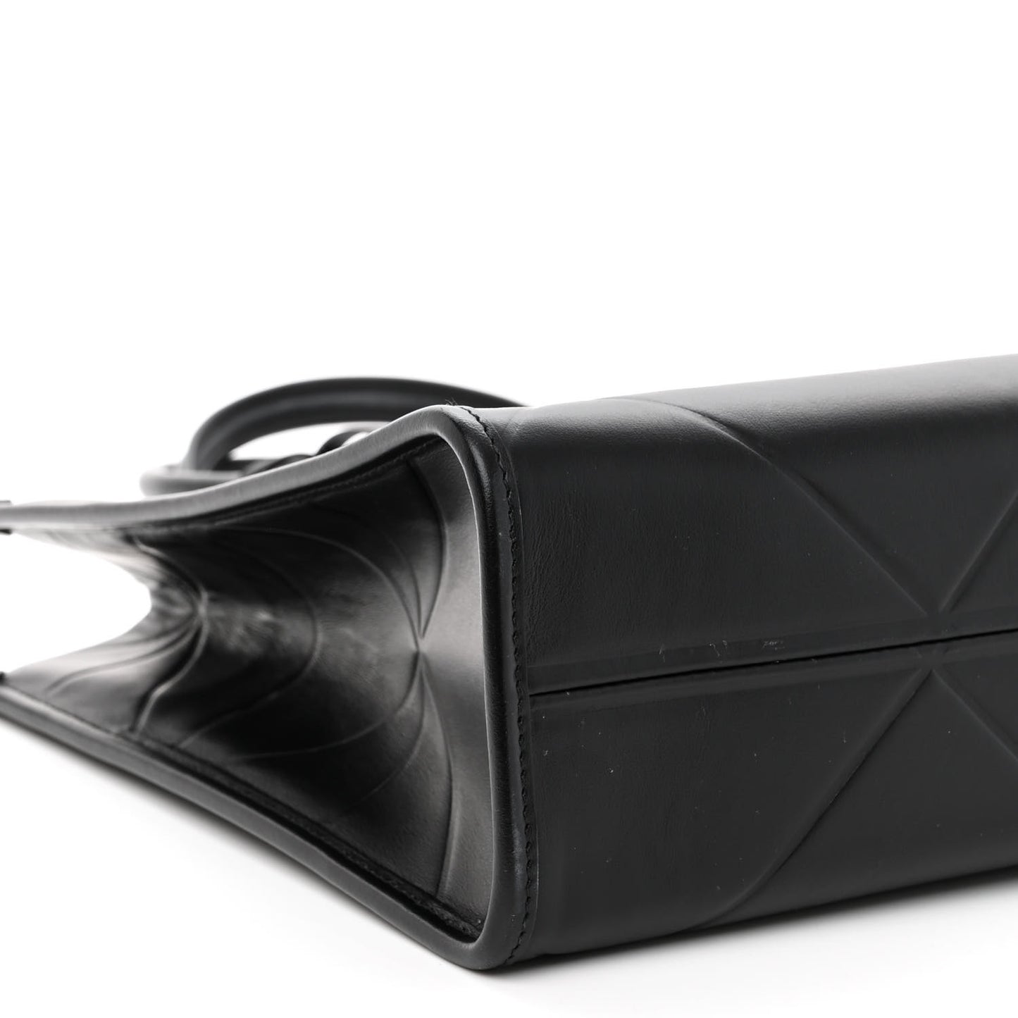 Soft Calfskin Triangolo Symbole Embossed Medium Tote Black