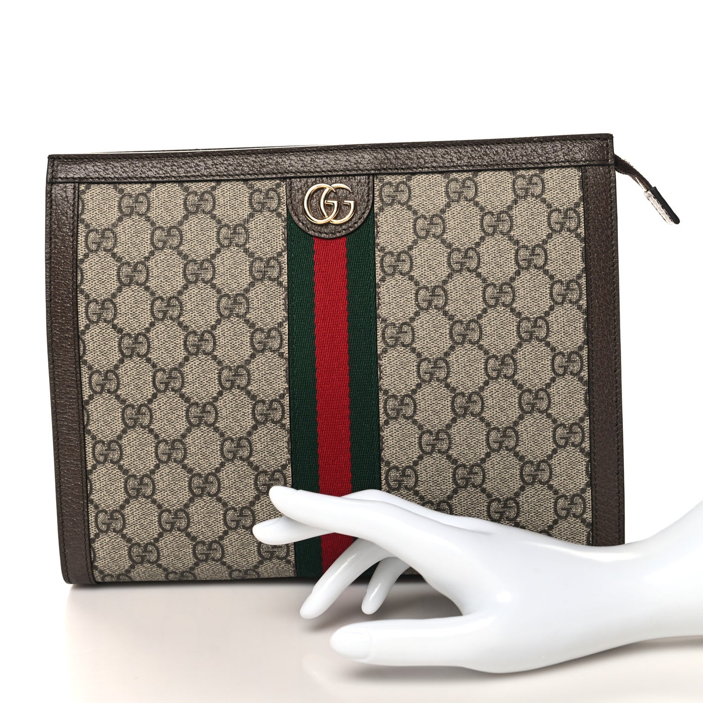 GG Supreme Monogram Web Ophidia Pouch Brown