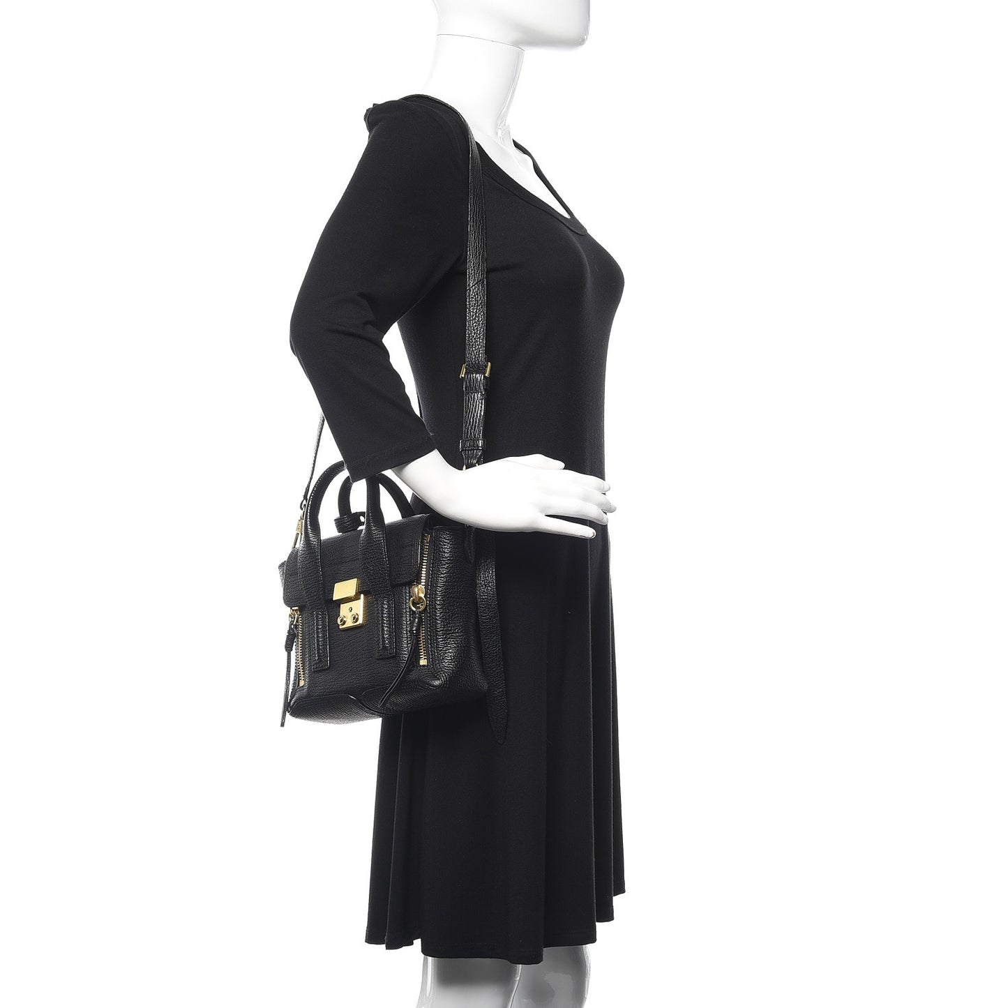 3.1 Textured Calfskin Mini Pashli Satchel Black