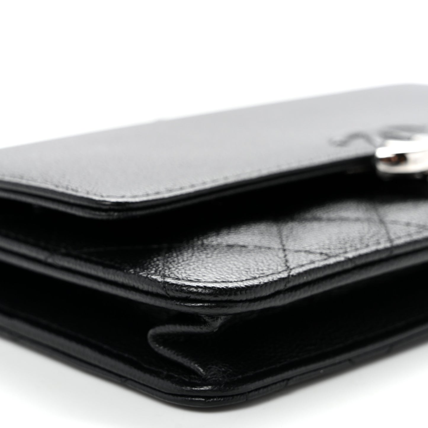 Grained Calfskin Quilted CC Box Wallet On Chain WOC Black