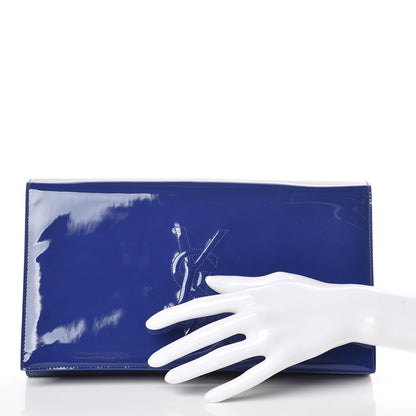 Saint Laurent Patent Calfskin Monogram Large Belle De Jour Clutch Royal Blue 2 of 9