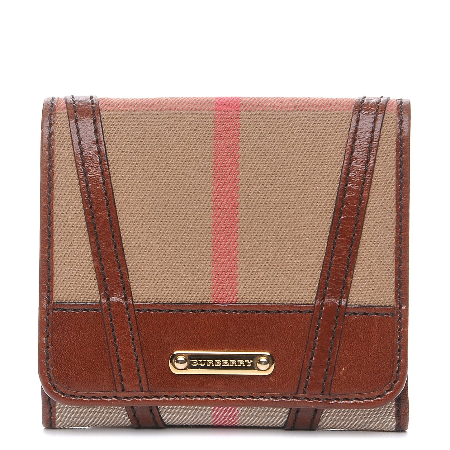 Bridle Calfskin House Check Medium Leighton Wallet Dark Tan