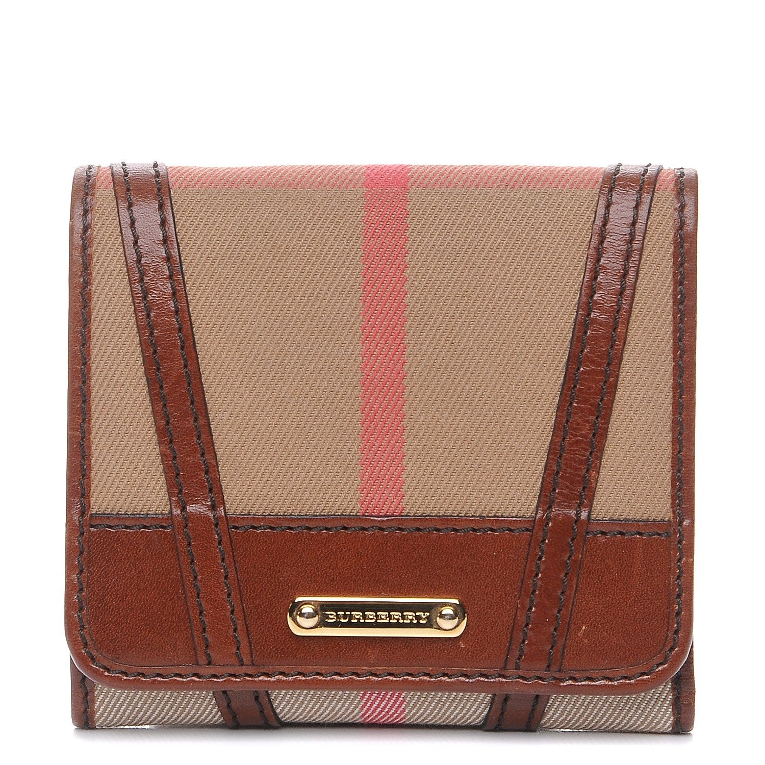 Burberry Bridle Calfskin House Check Medium Leighton Wallet Dark Tan 1 of 10